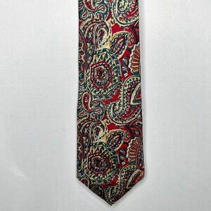 Silk Accents Men’s Neck Tie 4” Maroon Blue Beige Paisley 100% Silk Necktie USA